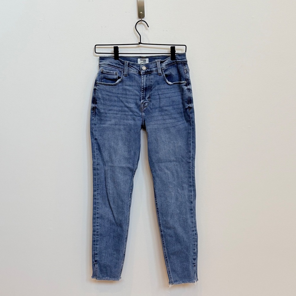 Kensie The Kelsey High Rise Skinny Jeans Raw Split Hem Blue Denim